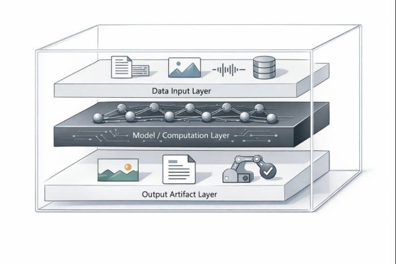 Conceptual diagram showing layered components of an AI tool, including data input, computation, and output.