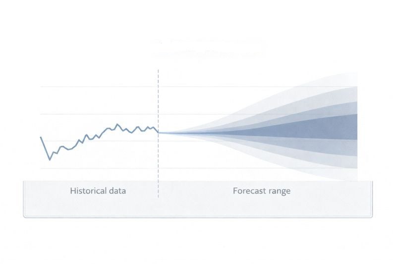 Diagram illustrating probabilistic outputs generated by predictive AI tools based on historical data.