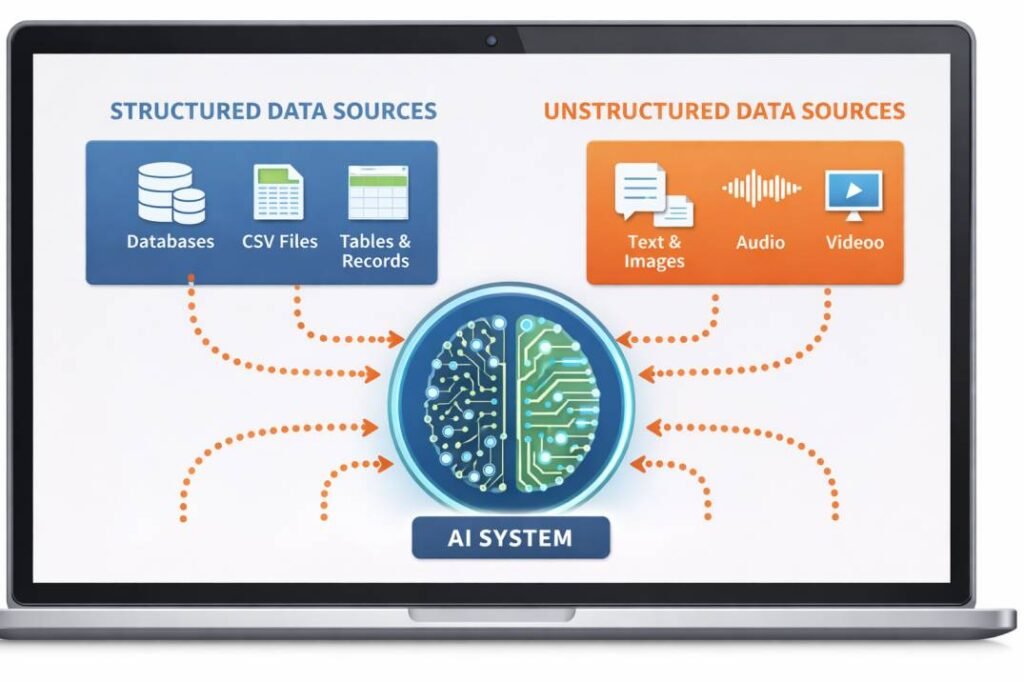 Layered diagram showing data input, AI model computation, and output interface components within an AI tool system.