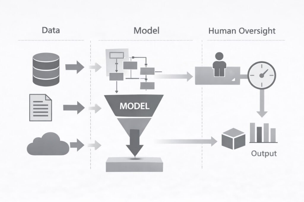 Conceptual representation of AI workflow components and process flow
