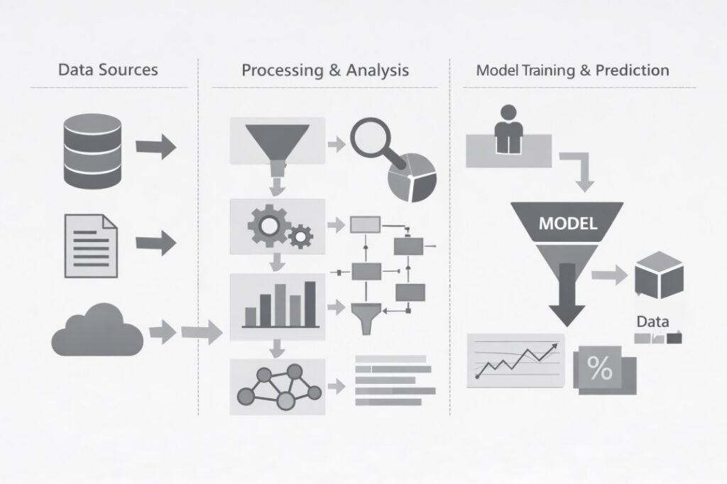 Conceptual diagram illustrating the structural flow of an AI workflow