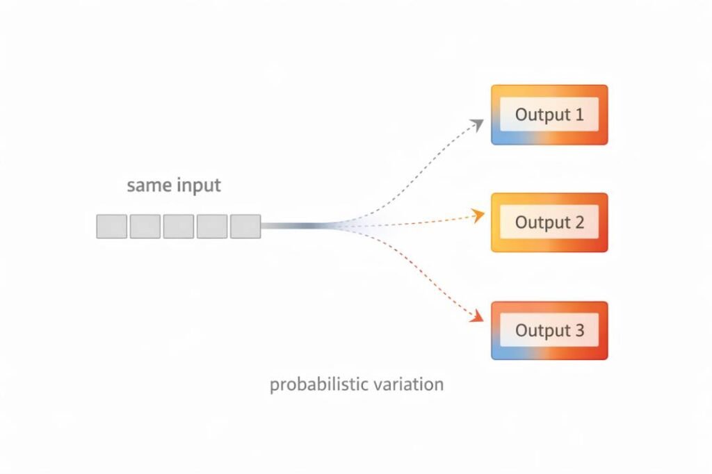Conflicting instructions in prompts causing probabilistic output variability in AI models