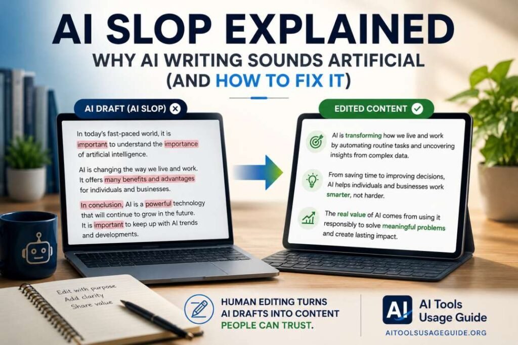 Comparison of an AI-generated draft and professionally edited content showing how human editing improves clarity, originality, and reader value.