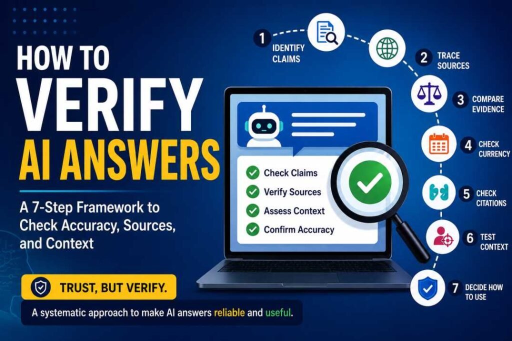7-step framework for verifying AI answers, sources, citations, accuracy, and context